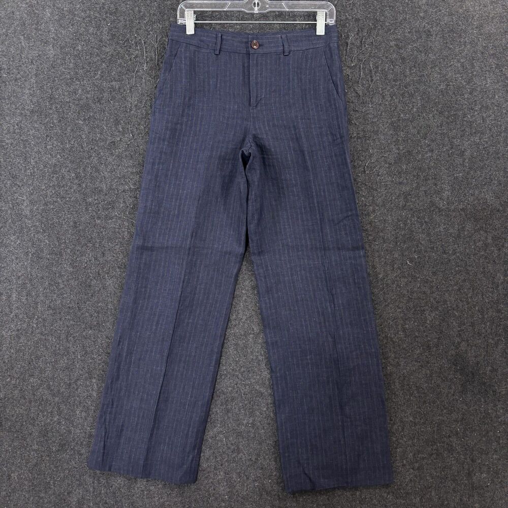 Lauren Ralph Lauren Andover Pants Women's 2 Blue Linen Stripe Straight Leg Lined